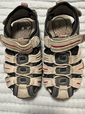 Geox Kids Beige and Black Sandal with Red Accents